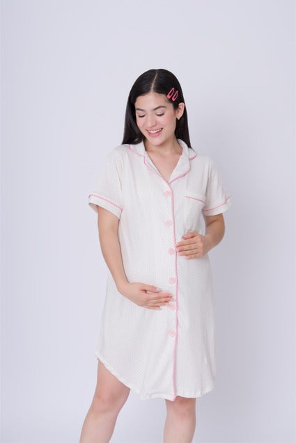 Camisón botones corto puntos rosados